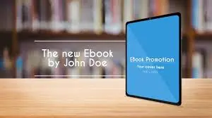 Tablet mockup showing an Ebook Promotion cover beside the text The new Ebook by John Doe