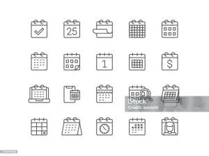 Grid of calendar and schedule line icons